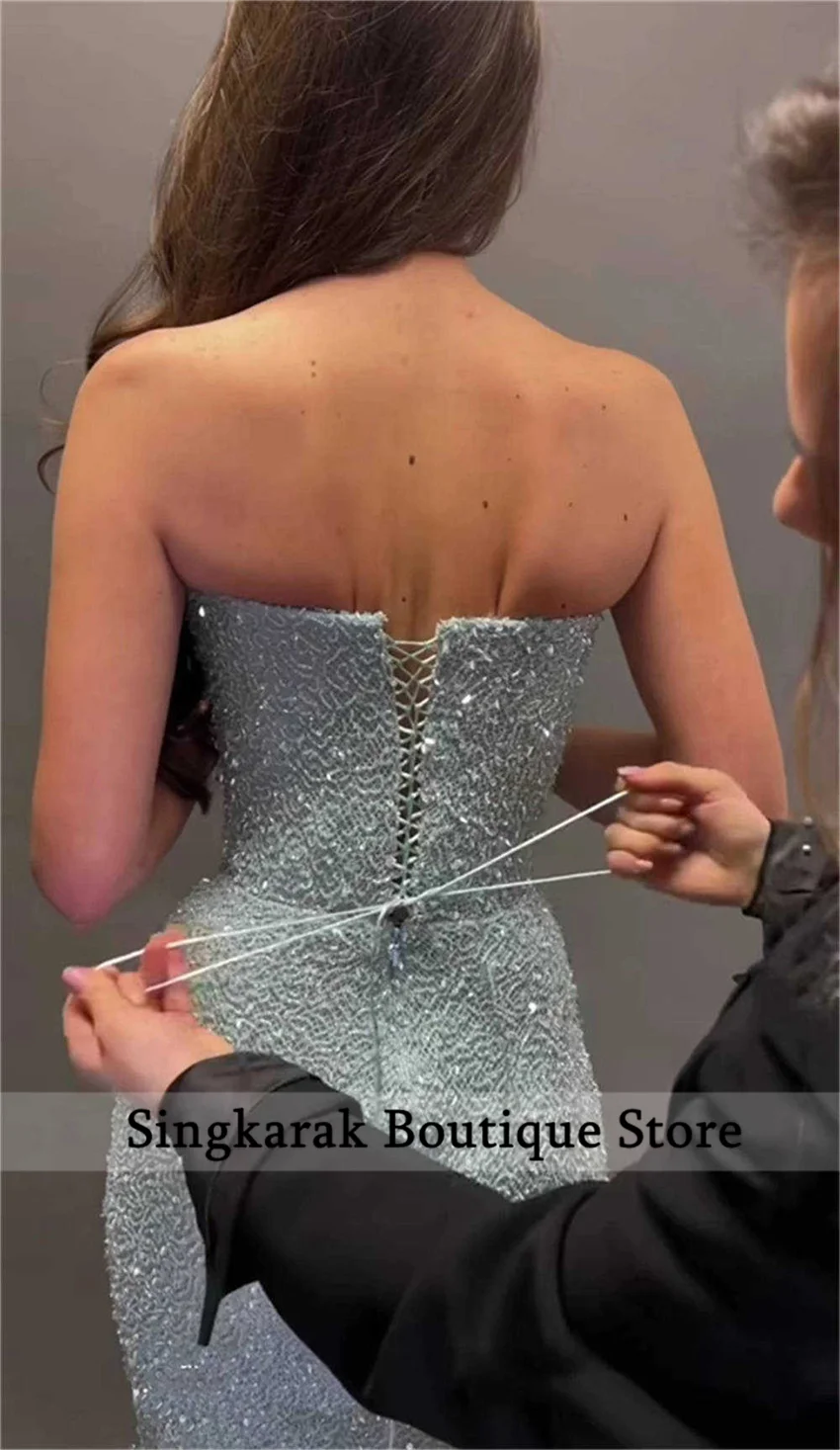 Sparkly Blue Dubai Evening Dresses 2025 Wedding Party Dresses Lace-Up Floor-Length Prom Gown فساتين سهرة Customized