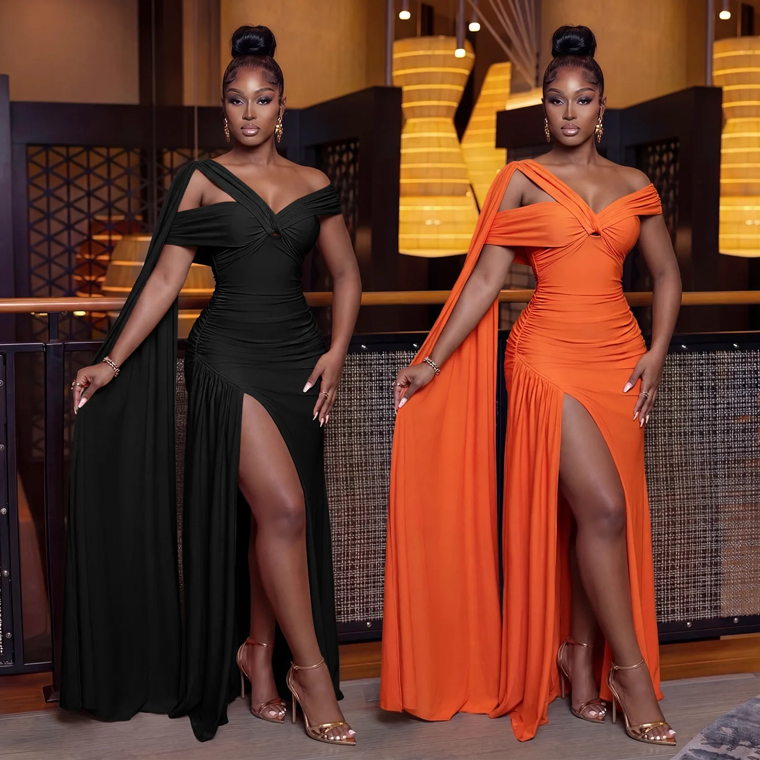 C7667 Fashion Sexy Dress Women Sleeveless Dinner Party Evening Vestidos Gown High Split Shawl Dress New Y2K