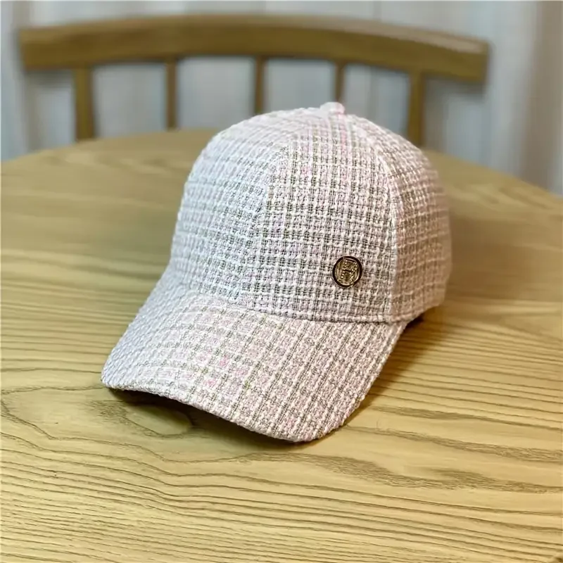 

Houndstooth Pattern Baseball Cap, Textured Letter Decor Snapback Cap, Hip Hop Fitted Snapback Cap