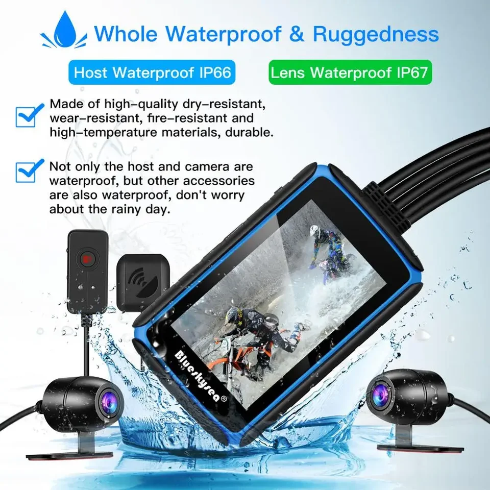 Blueskysea DV988 Motorcycle Dash Cam 1080p Dual Lens DVR with 4