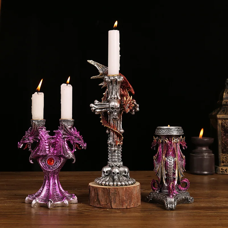 Halloween Battle Dragon Candlestick Resin Decoration Home Desktop Crafts Decoration Candlestick Gifts