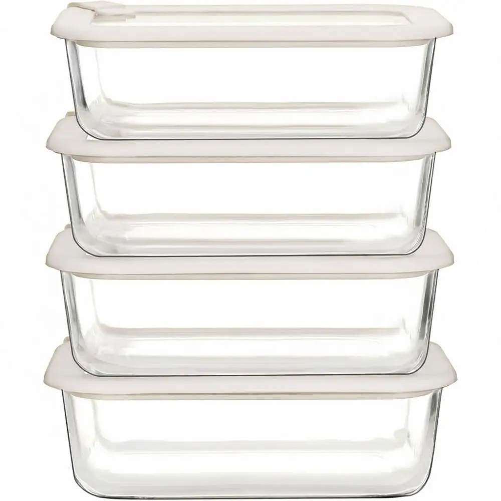 

Glass Storage Containers, Airtight Food Containers, Microwave Safe, Leak Proof, Plastic Free, White, 4 Pack