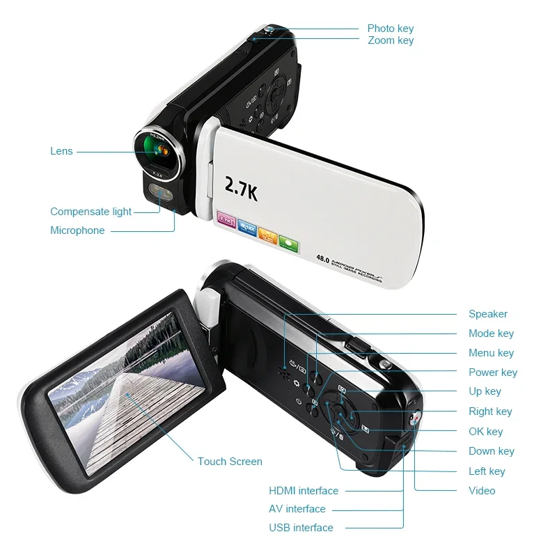 Professional Video Cameras  2.7K Camcorder 18X Digital Zoom 3.0 IPS Touch Screen  with Face Capture and Beauty Face Camera