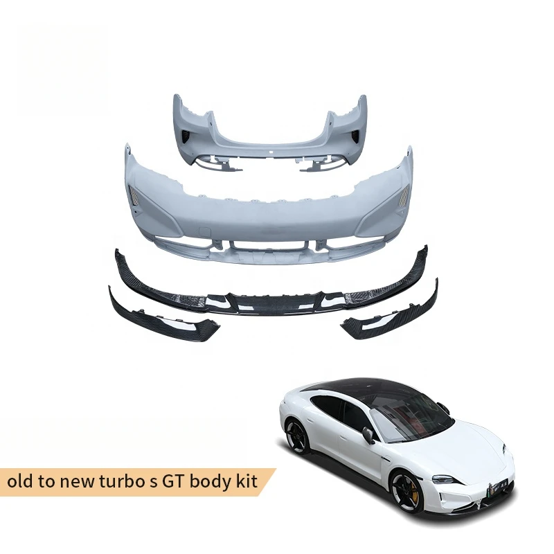 Dry Carbon Fiber Old To New Upgrade Kit Front Rear Bumper Lip With Vents Tuning Accessories For 2019-2023 Taycan Turbo S GT Face