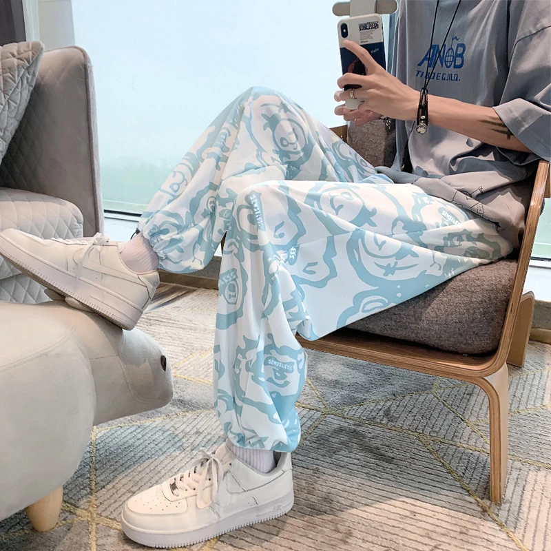 

Летние тонкие мужские повседневные спортивные брюки Харлан с принтом медведя, удобные легкие брюки свободного покроя для молодежи