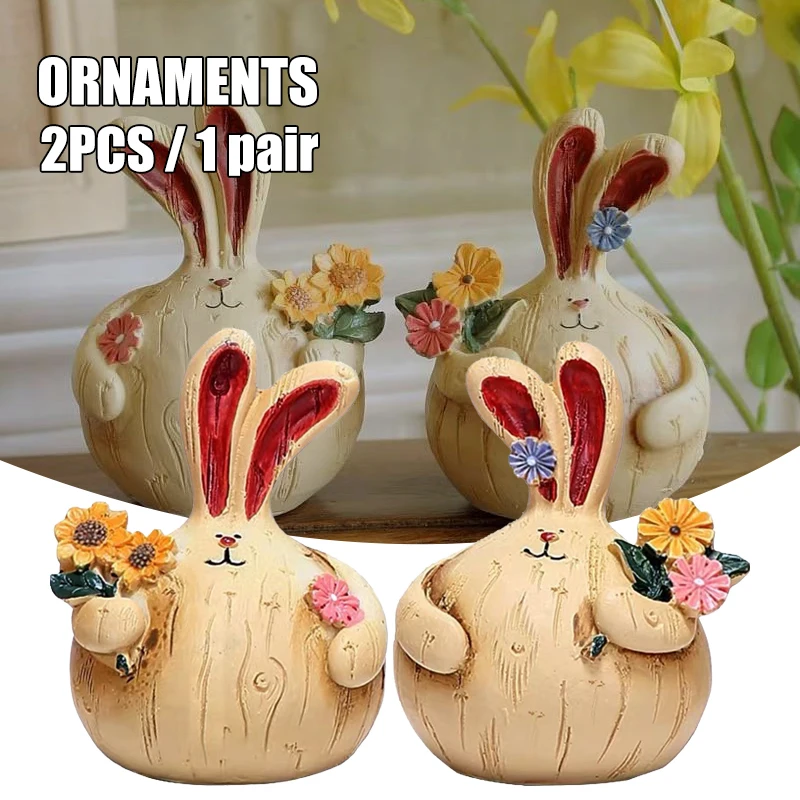 

2PC Straw Rabbit Ornaments Easter Bunny Resin Tabletop Decor Cute Bunny Craft Home Decoration For Gifts Easter Day Accessories