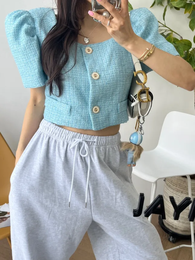 

Women's ort Bubble Sve Tweed Jaet High Waist Slimming Spring Autumn Winter Commute Sle Regular Fit Inner Wear