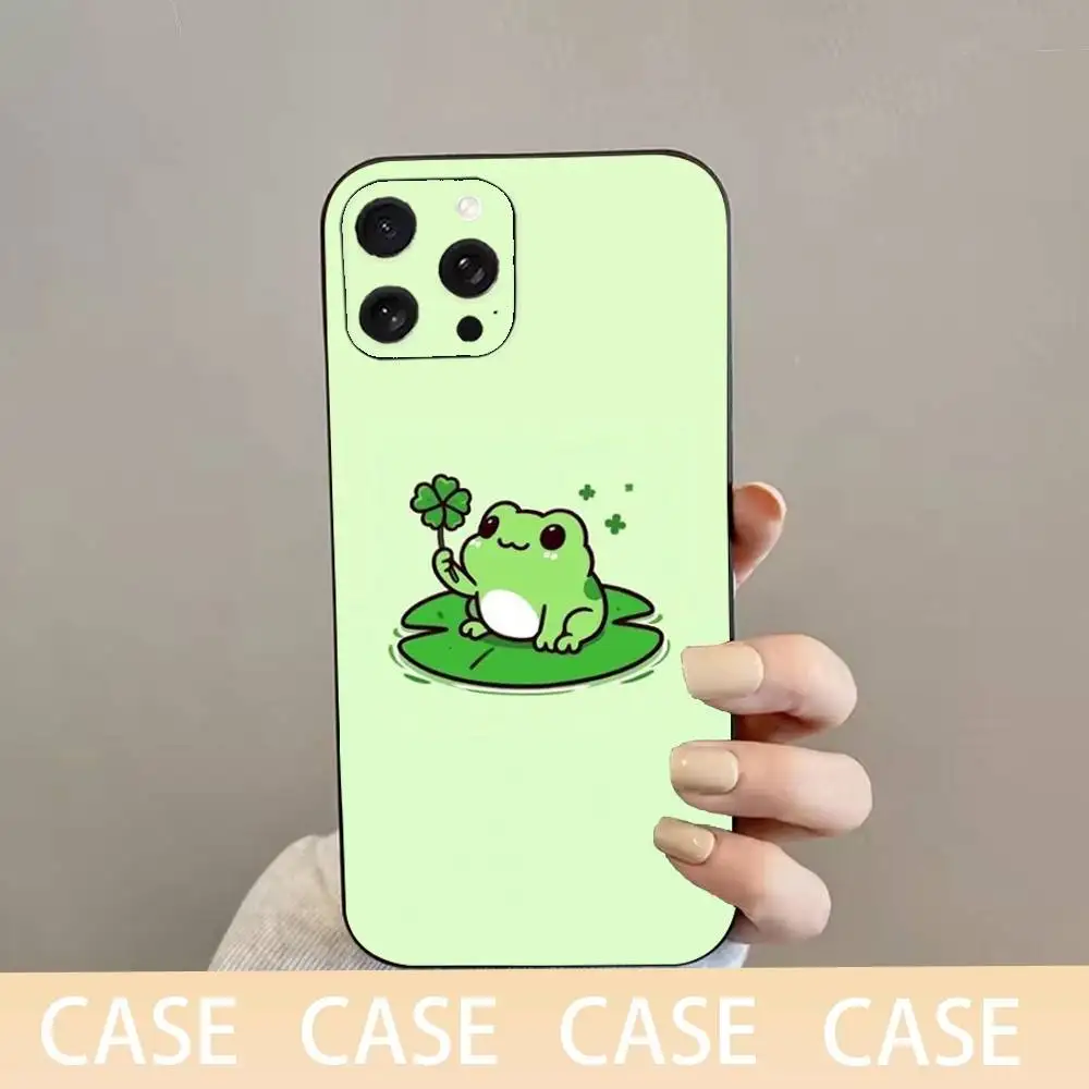 حافظة هاتف C-Cartoon F-Frog لهاتف iPhone 16,15,14,13,12,11 Plus,Pro Max,XS,X,XR,SE,Mini,8,7,غطاء أسود من السيليكون الناعم #4