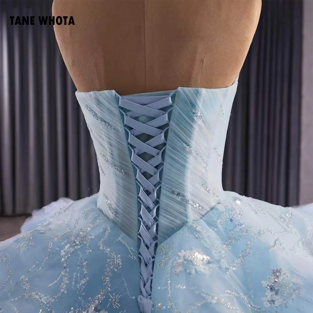 Вечернее роскошное платье без бретелек без рукавов со шнуровкой сзади, расшитое кристаллами и бисером, синие длинные платья с блестками для особых случаев