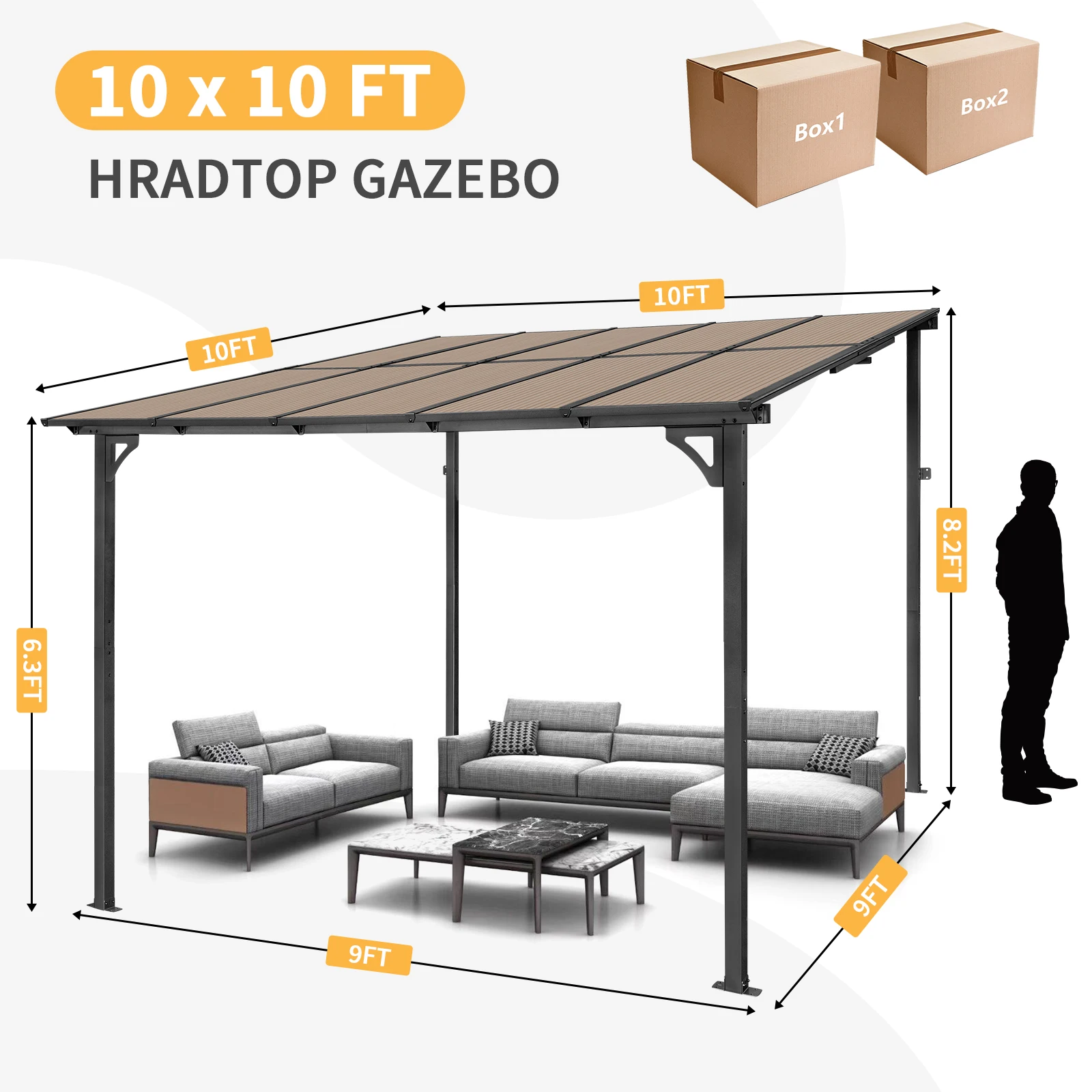 10'x 10 'Pergola Voor Buiten Aan De Muur