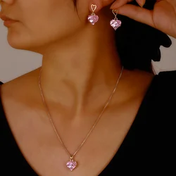 Set Necklace Earrings Sales And Wholesale Korean Version Pink Love Necklace Set Light Luxury And Minimalist Elegance Necklace