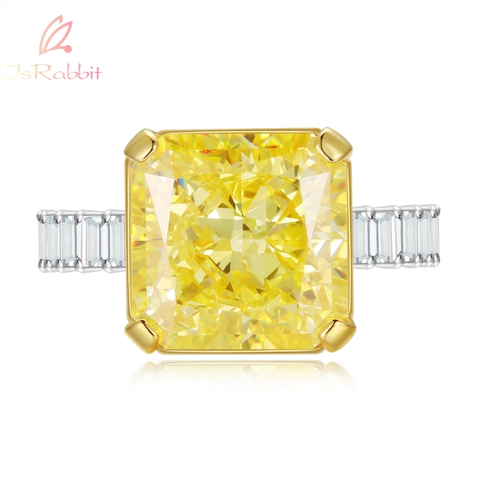 IsRabbit 9K 14K 18K Crushed Ice Princess Cut 6CT VVS Lab Grown Fancy Yellow Sapphire Faceted Gemstone Ring Jewelry Drop Shipping