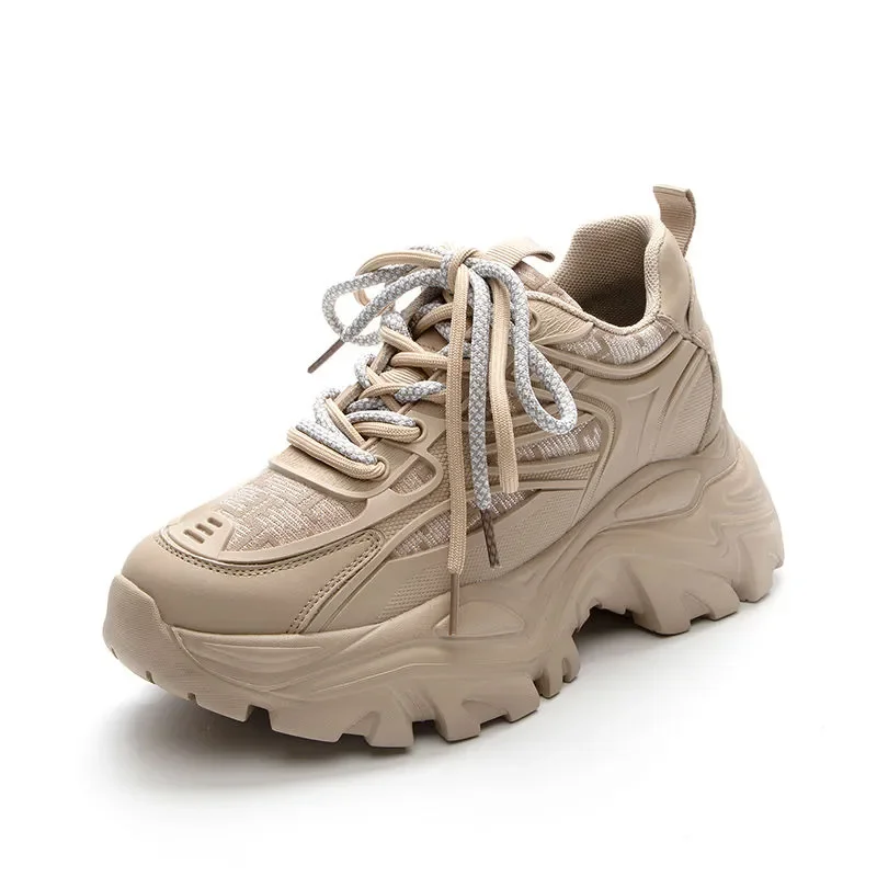 

Women New Fashion Platform Sport Shoes Women New Spring Summer Black Casual Chunky Sneakers Women Mesh Leather Platform Shoes