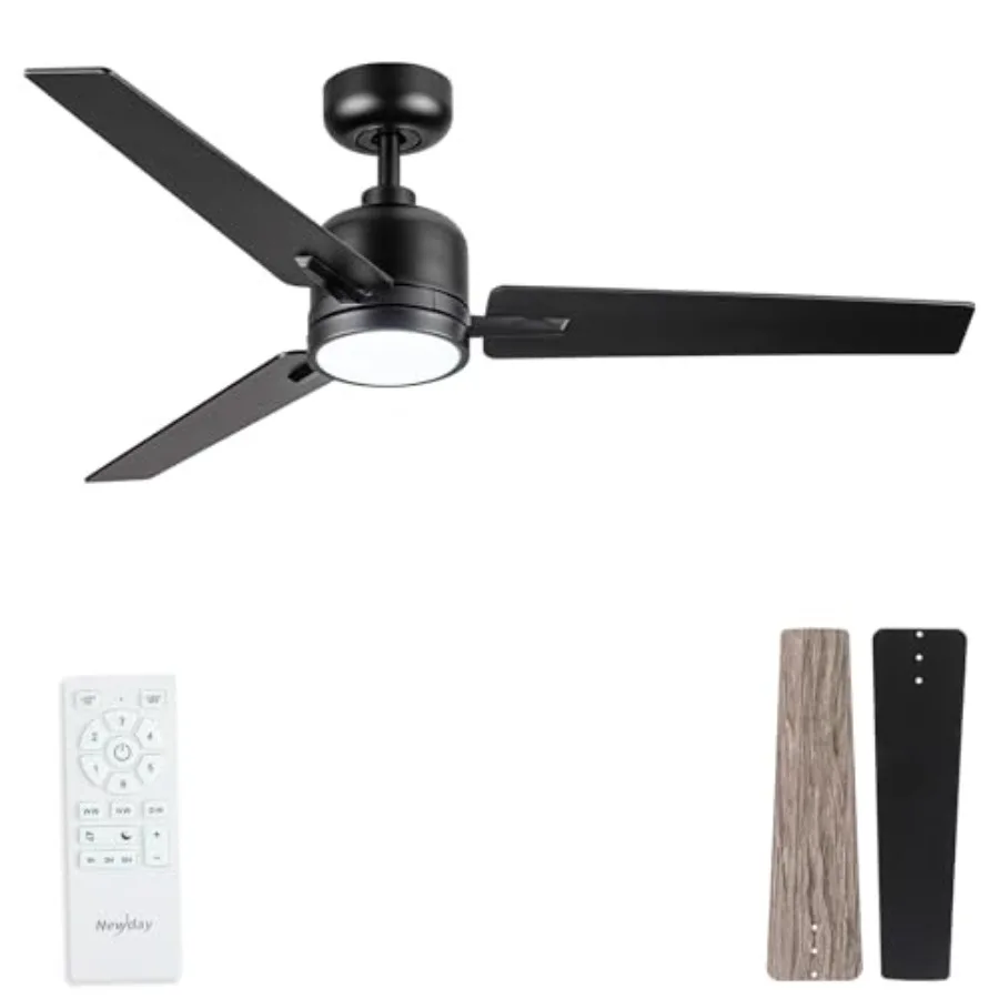 48 Inch Ceiling Fans with Lights Remote for Bedroom Living Room Kitchen Office, Indoor or Covered Outdoor, 3CCT Dimmable, Noise