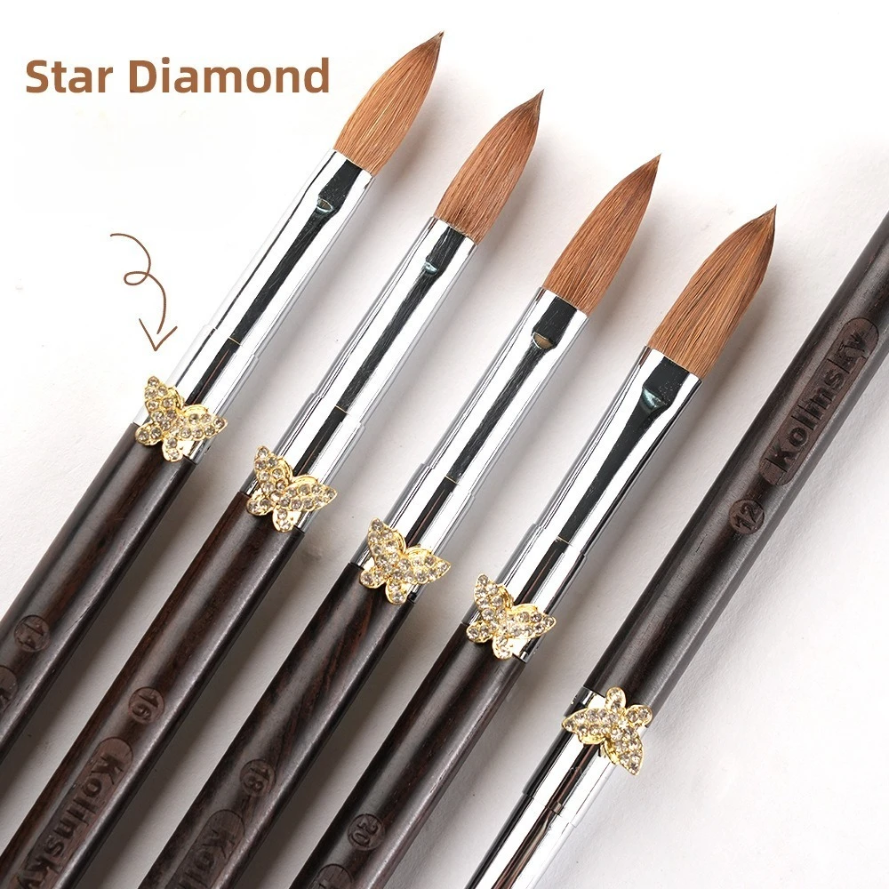 100% Kolinsky Pennello per unghie acrilico Viola Legno di sandalo Manico a farfalla Crimpatto Gel UV Pennello per intaglio Polvere liquida Disegno per unghie fai da te