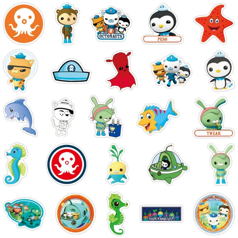 Autocollants du dessin animé Les Octonauts, étiquettes de décoration pour valise, tasse à eau, réfrigérateur, téléphone portable, 50 pièces