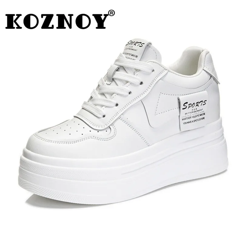 Koznoy 8cm Cow Genuine Leather Comfy Casual Breathable Platform Autumn Fall Ladies Vulcanize Women Chunky Sneakers High Brand