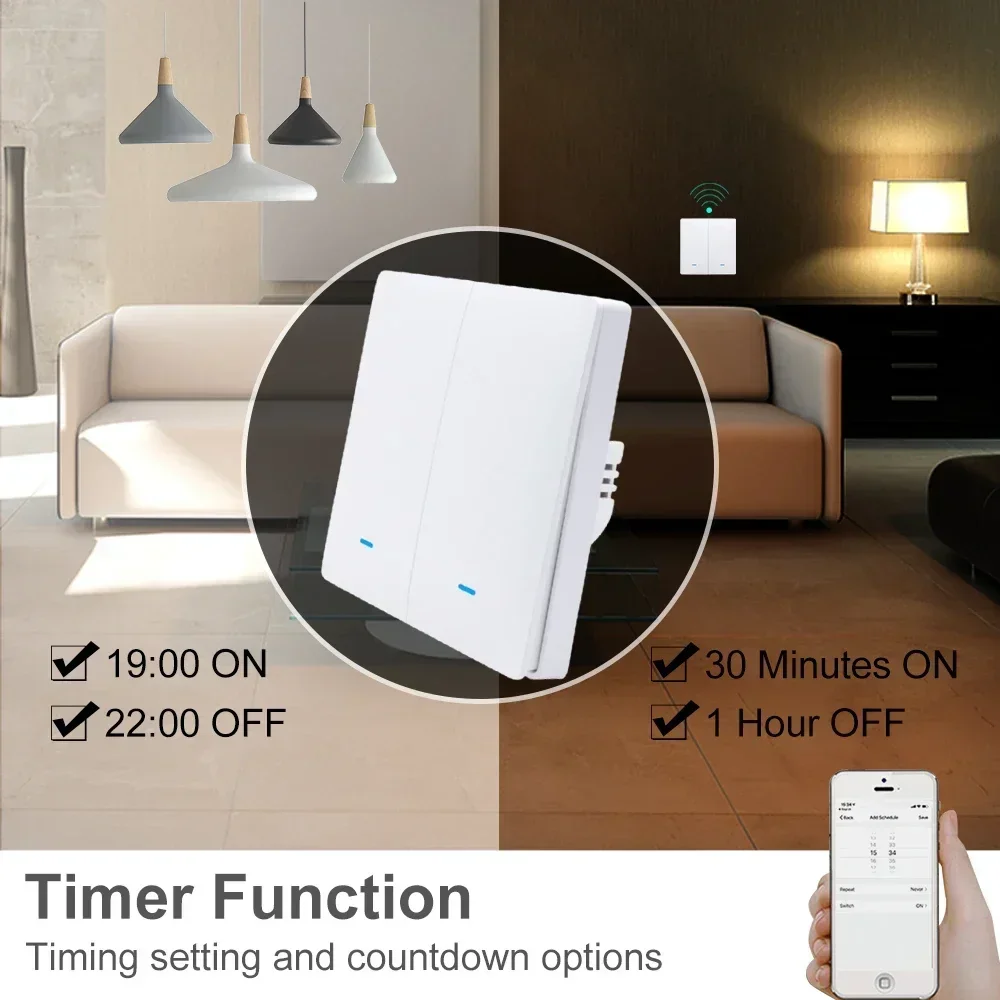 ZigBee Tuya Interruttore della luce da parete Telecomando senza fili Smart Home Life APP Pulsante senza neutro 2 3 vie UK EU On Off 1 2 3 Gang