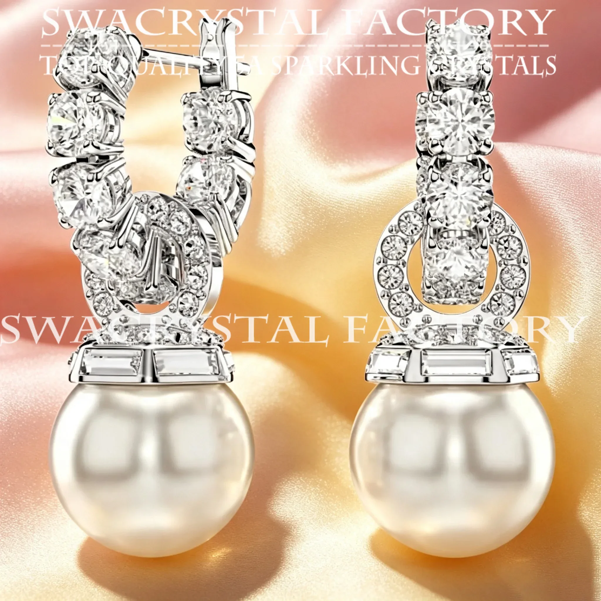 Luxury Minimalist Pearl Sparkly Crystal Jewelry Ladies Hollow Circle Hoop Earrings Pendant Necklace Bridal Banquet Birthday Gift