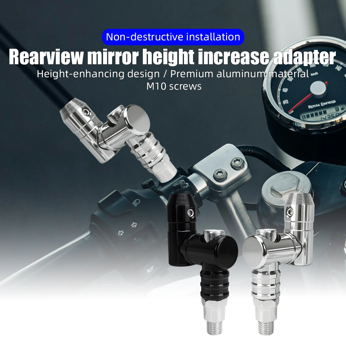 2PCS Black Silver Motorcycle Rear View Mirror Holder Bracket Aluminum Motorcycle Mirror Riser Adapters 10mm Modified Accessories