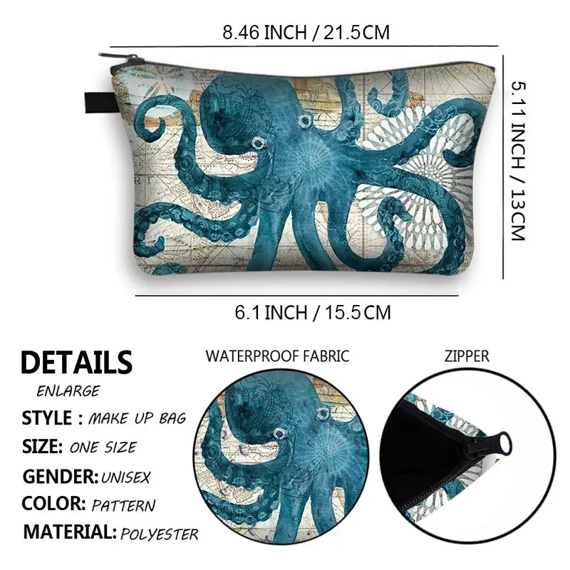 Octopus/ sea turtle/ seahorse print cosmetic bag woman Cosmetic case ladies makeup bags  girls make up case  travel makeup bag