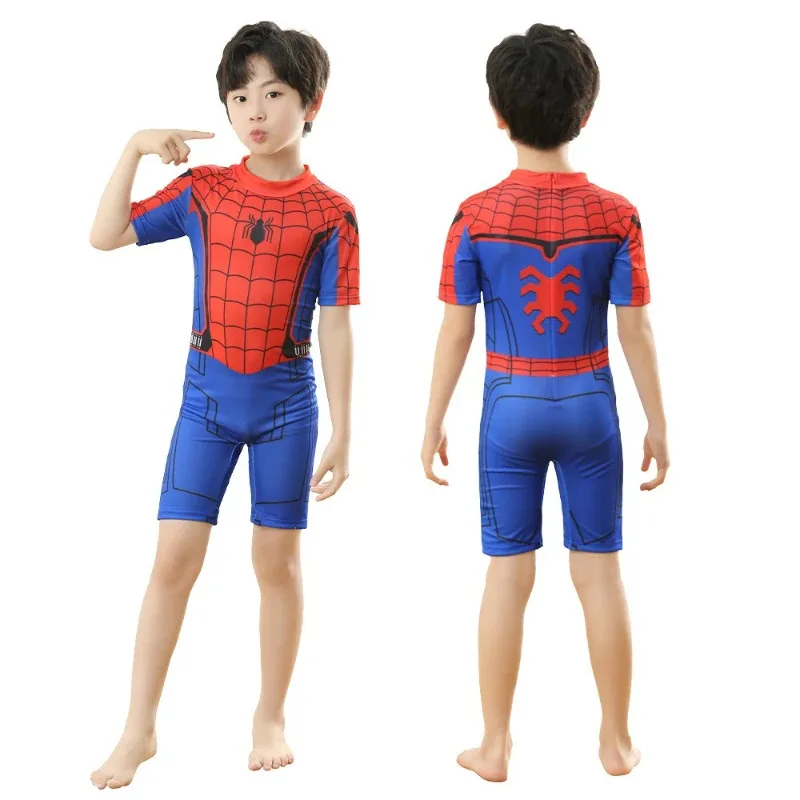 qq28LQSpiderman Children Swimwear Cosplay Far From Home The Amazing Iron Man BoysTo Beachwear Surfing Swimsuit Bathing Set Wetsu