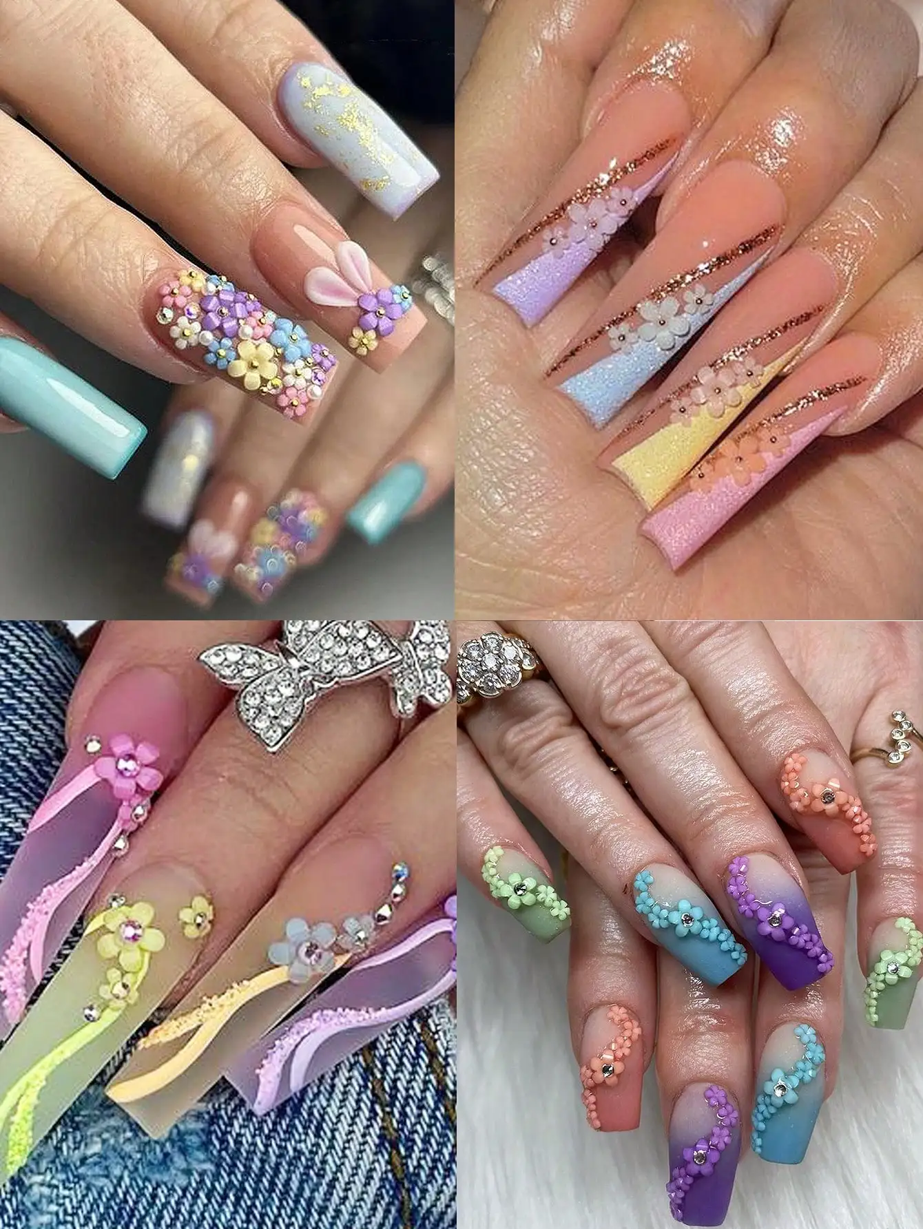 200-1000Pcs 3D Colorful Five-Petal Acrylic Flowers Nail Decor Mixed 12grids Pearls&Caviar Nail Charms DIY Resin Floret Nail Part