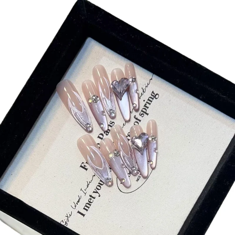 

Ocean Princess Premium Atmosphere Cat's Eye Wearing Nail Pure Hand Painted Fish Tail Love Drilling Nail Art Fake Nail Pieces