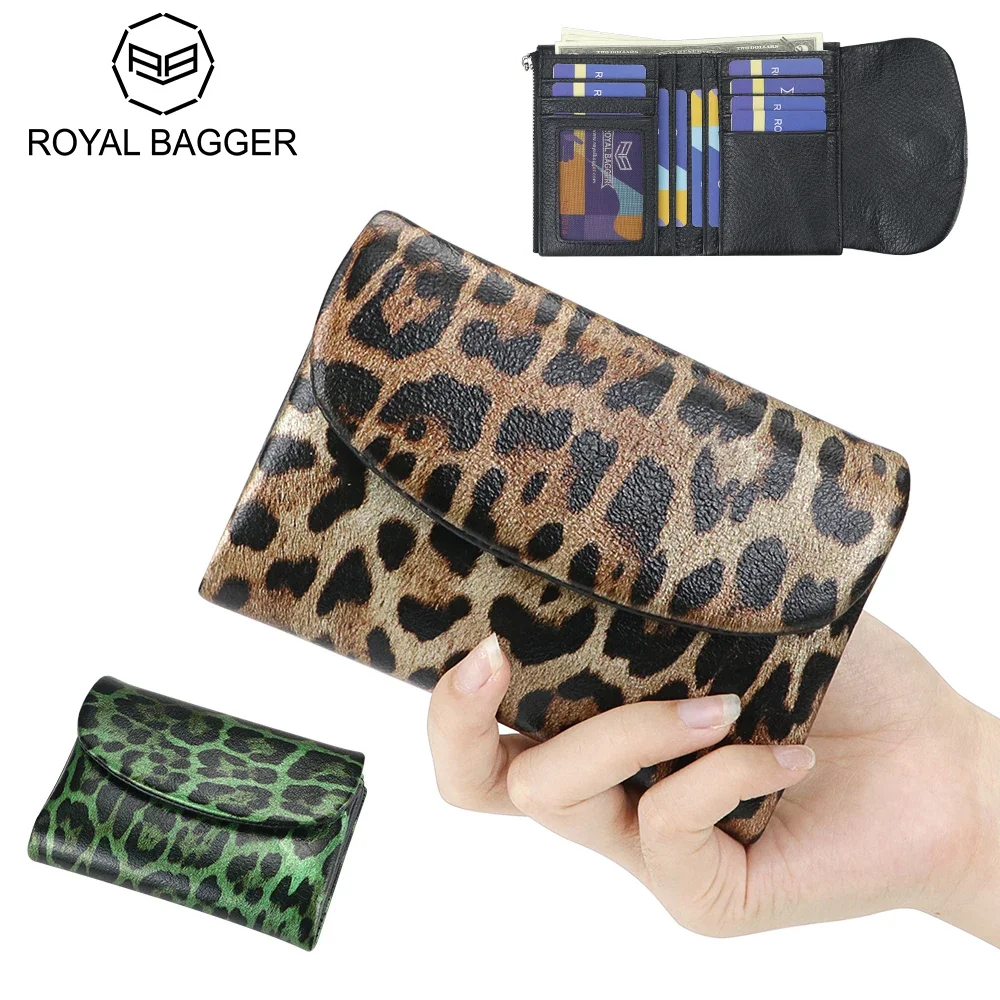 

Royal Bagger Vintage Genuine Leather Leopard Print Wallet - Short Coin Purse for Women Fashionable Card Holder 2603