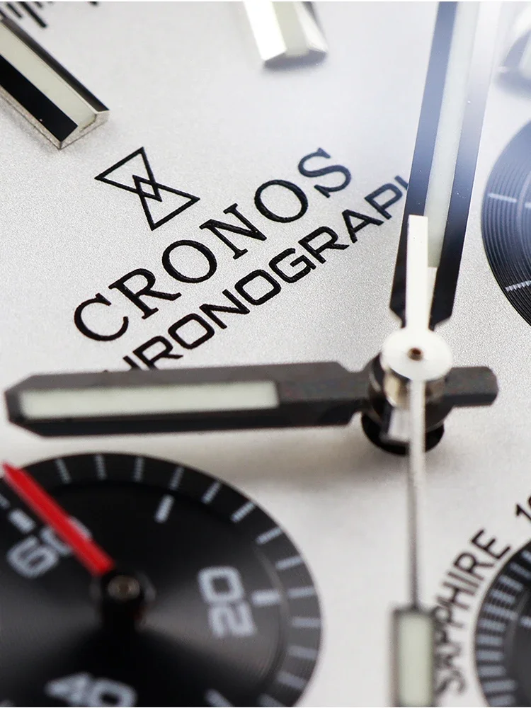 Cronos New Chronograph Quartz Men Watches Miyota 6S20 38.5mm Black&wWhite Panda Dial Sapphire Waterproof 10Bar BGW-9 L6035