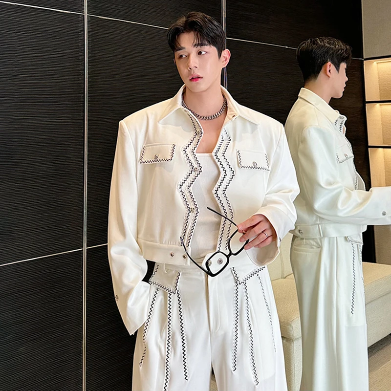 LUZHEN Wave Embroidery Short Jacket Set Casual Personalized Handsome Korean Elegance Men Clothing Fashion Pants Two Piece LZ5931