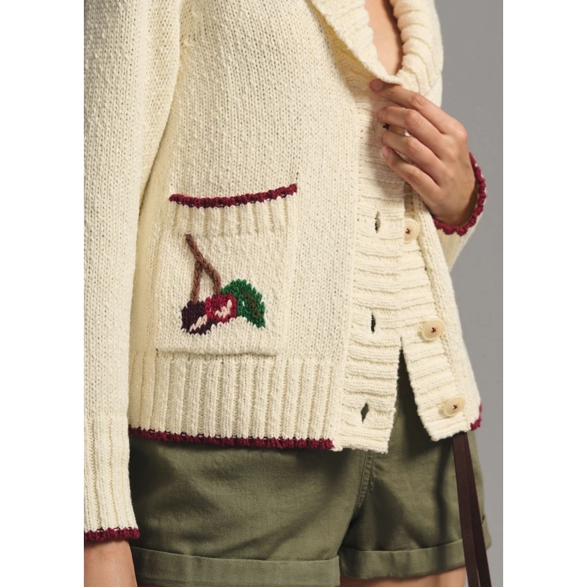 Maglioni da donna con scollo a V profondo e bottoni, cardigan in maglia a maniche lunghe con motivo ciliegia casual, maglieria autunnale calda per streetwear