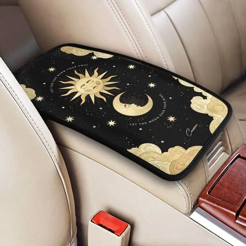 

Sun moon pattern printing car armrest pad center console armrest protection pad car armrest storage box cover pad art