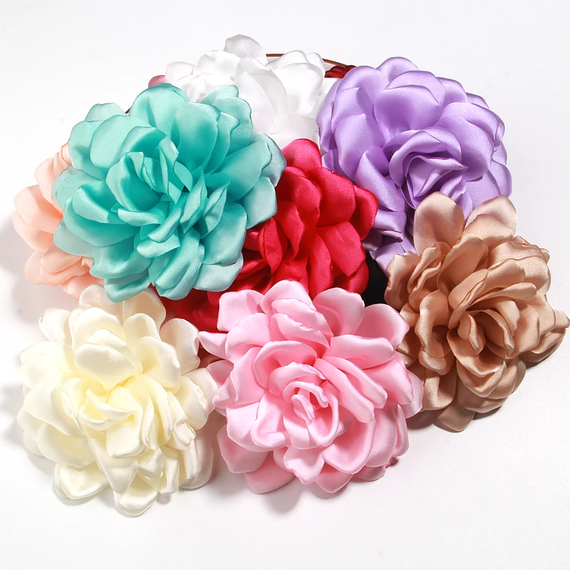 

120Pcs 12cm Satin Burned Edge Chiffon Flowers for Headbands Headwear Apparel Peony Flower for Hairpin No Clips