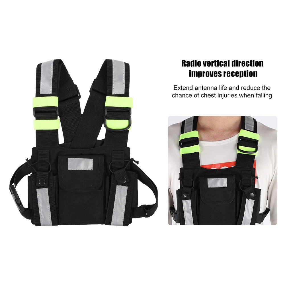 Chest Harness Front Pouch Yellow Reflective TYT Radio Tactical Harness Front Pack Vest Chest Bag Pouch For Walkie Talkie image 2