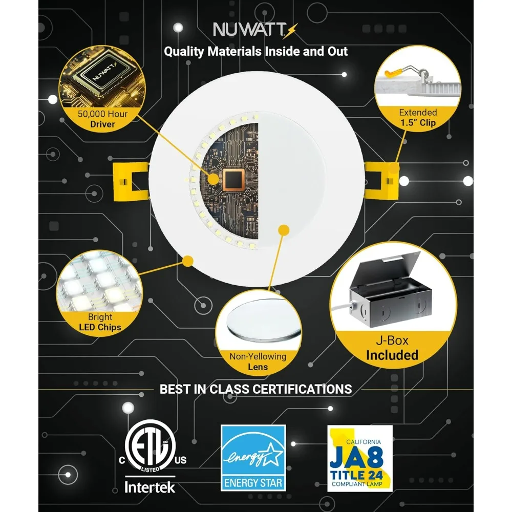 12 عبوة من 6 مصابيح LED فائقة النحافة، درجة حرارة اللون قابلة للتعديل 2700K-5000K، 1050 لومن 15 وات، قابلة للتعتيم، معدل IC #4