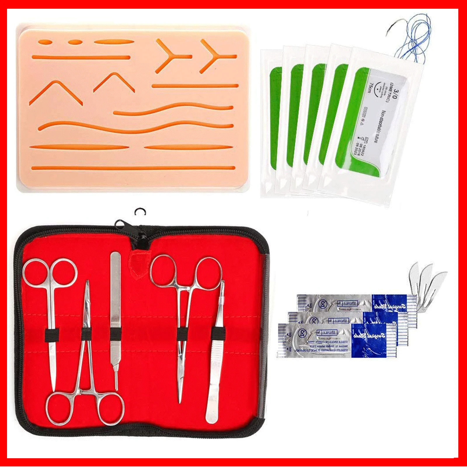 

Surgical Suture Training Kit Medical Science Skin Suture Practice Silicone Pad Needle Scissors Tools School Teaching Equipment