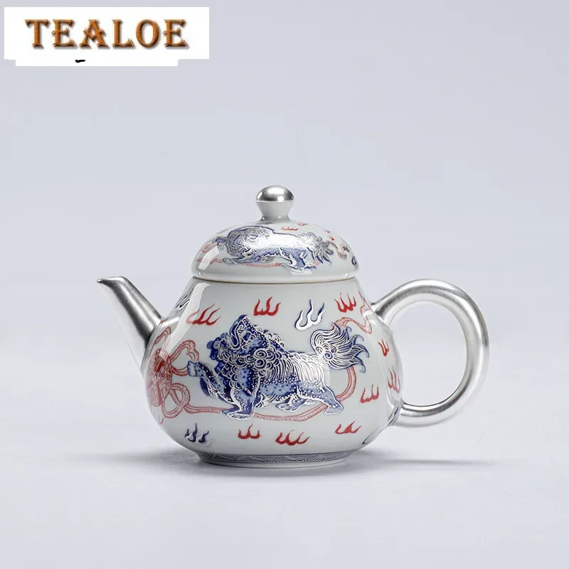 

150 мл Handamde стерлингового серебра 999 пробы позолоченный чайник элегантный горшок для пробуждения льва чайник для заваривания чая с фильтром подарки для чайной церемонии