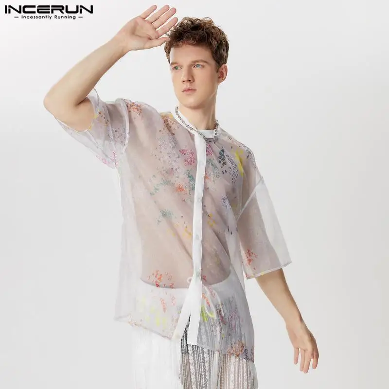 

INCERUN Tops 2024 American Style Fashion Men's Perspective Tie Dye Color Shirt Summer Streetwear Male Short Sleeved Blouse S-5XL