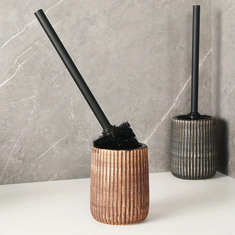 

No-Electricity Ceramic Toilet Brush Holder, Reusable Plastic Handle & Brush. Floor-Standing, Easy-Clean Bathroom Organizer.