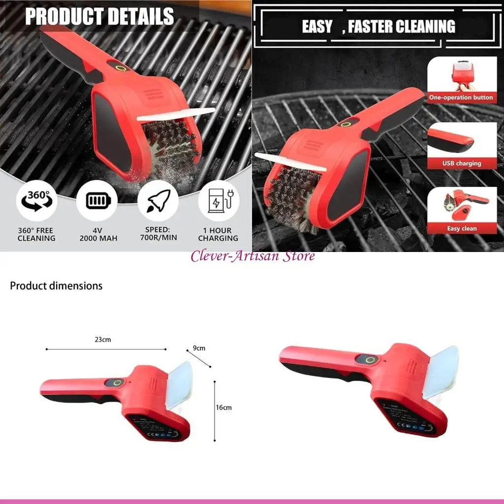 

E06B Ergonomic Electric Barbecue Brush Mobile Action Untarnished Collector Barbecue Maintenance Tool