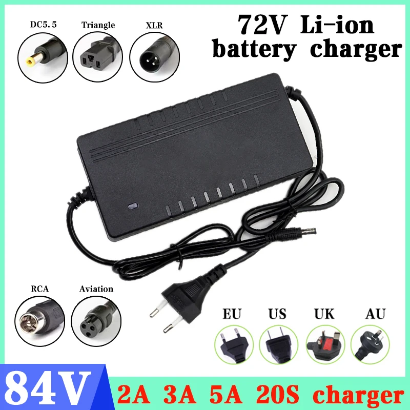 

New 72V Li-ion Battery Charger 20S 84V 2A 3A 5A Intelligent Fast Charging For Electric Bicycle Scooter Motorcycle Battery Pack