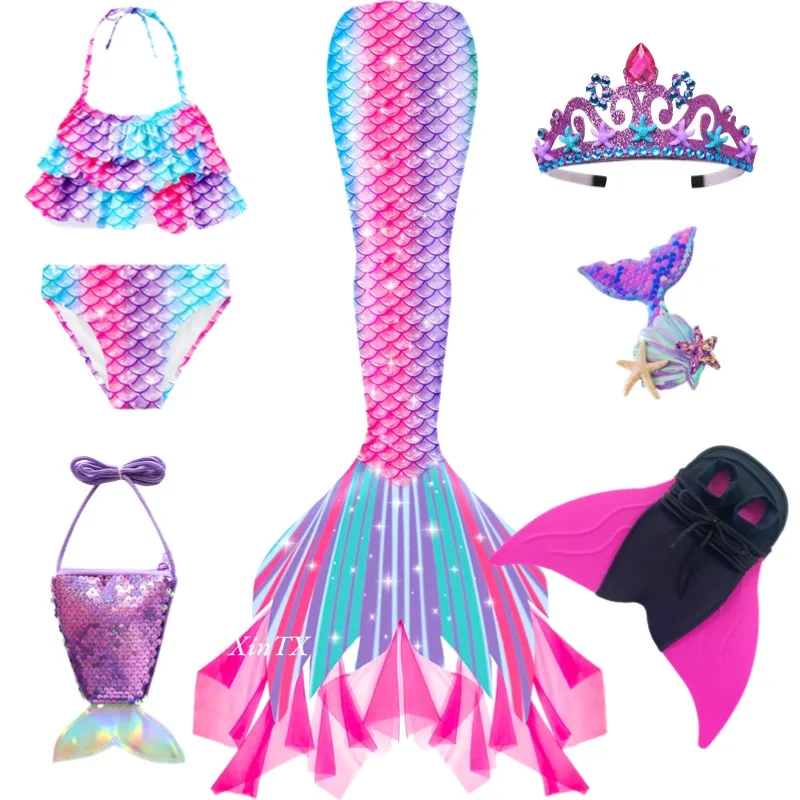 Nieuwe meisjes de kleine zeemeerminstaarten jongen memaid badpak bikini badpak halloween kostuum meisje kan monovin voor zwembad toevoegen