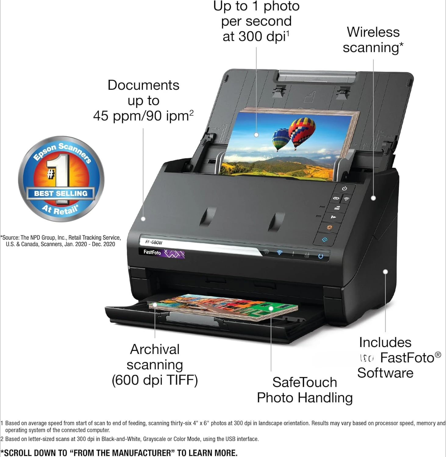 FastFoto FF-680W Wireless High-Speed Photo and Document Scanning System, Black