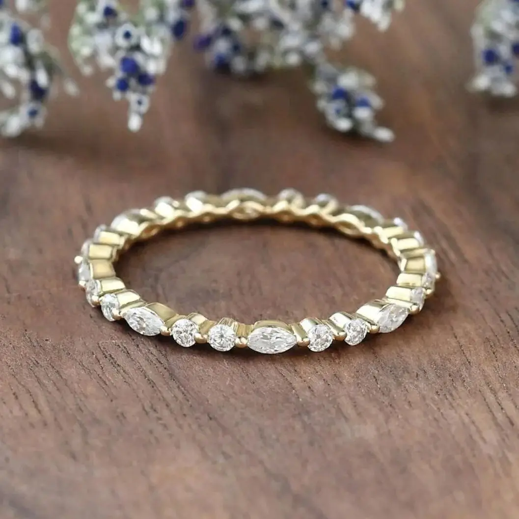 

Silver S925 Full Eternity Band 14K Gold Plated Zircon Ring for Women Birthday Gift Wedding Rings Luxury Jewelry Accessories