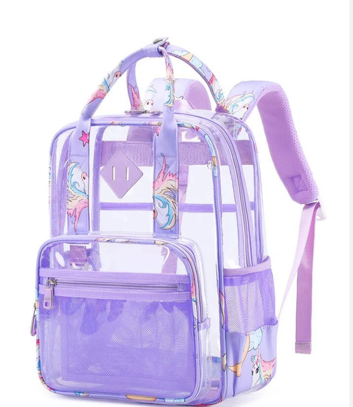 Large Clear Backpack Stadium Events Heavy Duty PVC Transparent Bookbag for girls  School See Through Back Pack Fits 16 “ Laptop