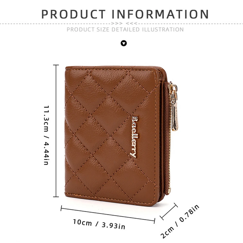1Pc-Baellerry Women's Diamond-Patterned Pu Leather Bi-Fold Short Wallet, 5 Card Slots + Id Window + Side Zipper Coin Pocket