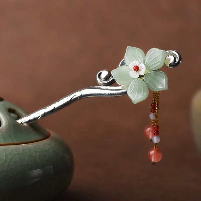 Chinese Coloured Glaze/Crystal/Conch/Silver Tibetan Style Exquisite Hairpin