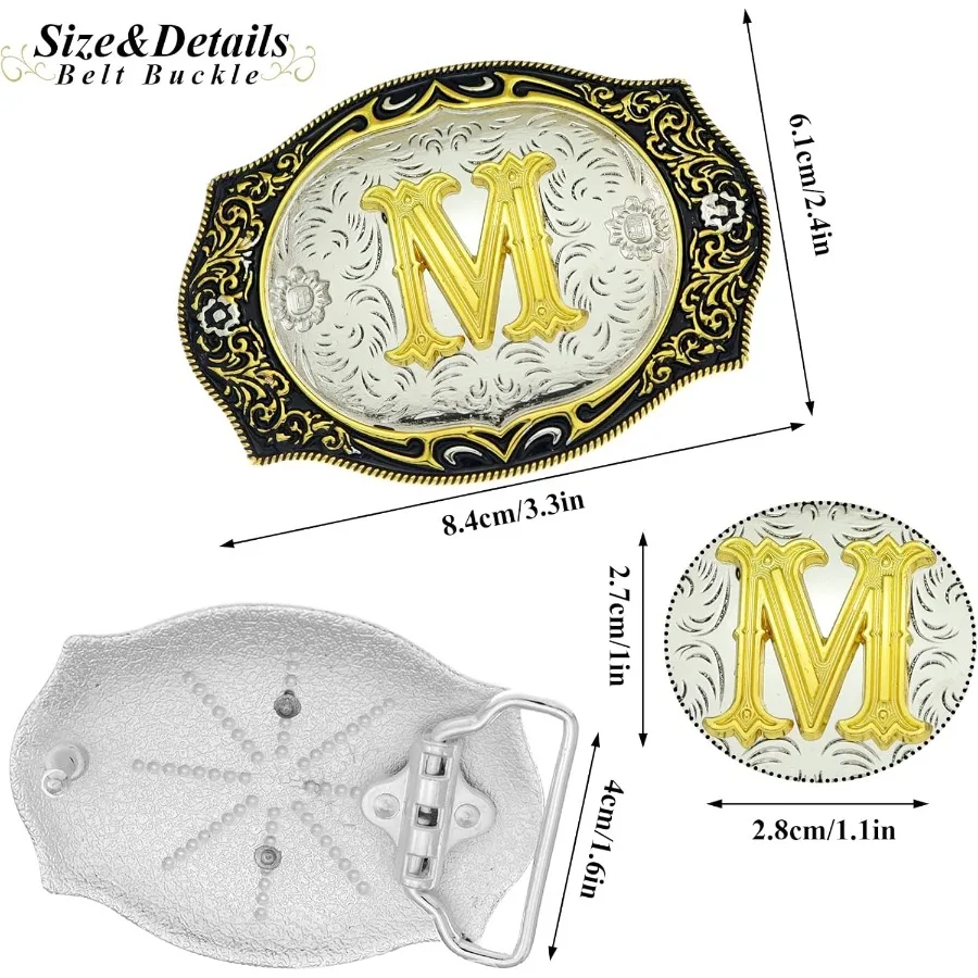 2 Pieces Belt Buckle Bolo Tie Small Set with Golden Initial Letter A to Z for Western Cowboy Costume Accessory Perfect for Men