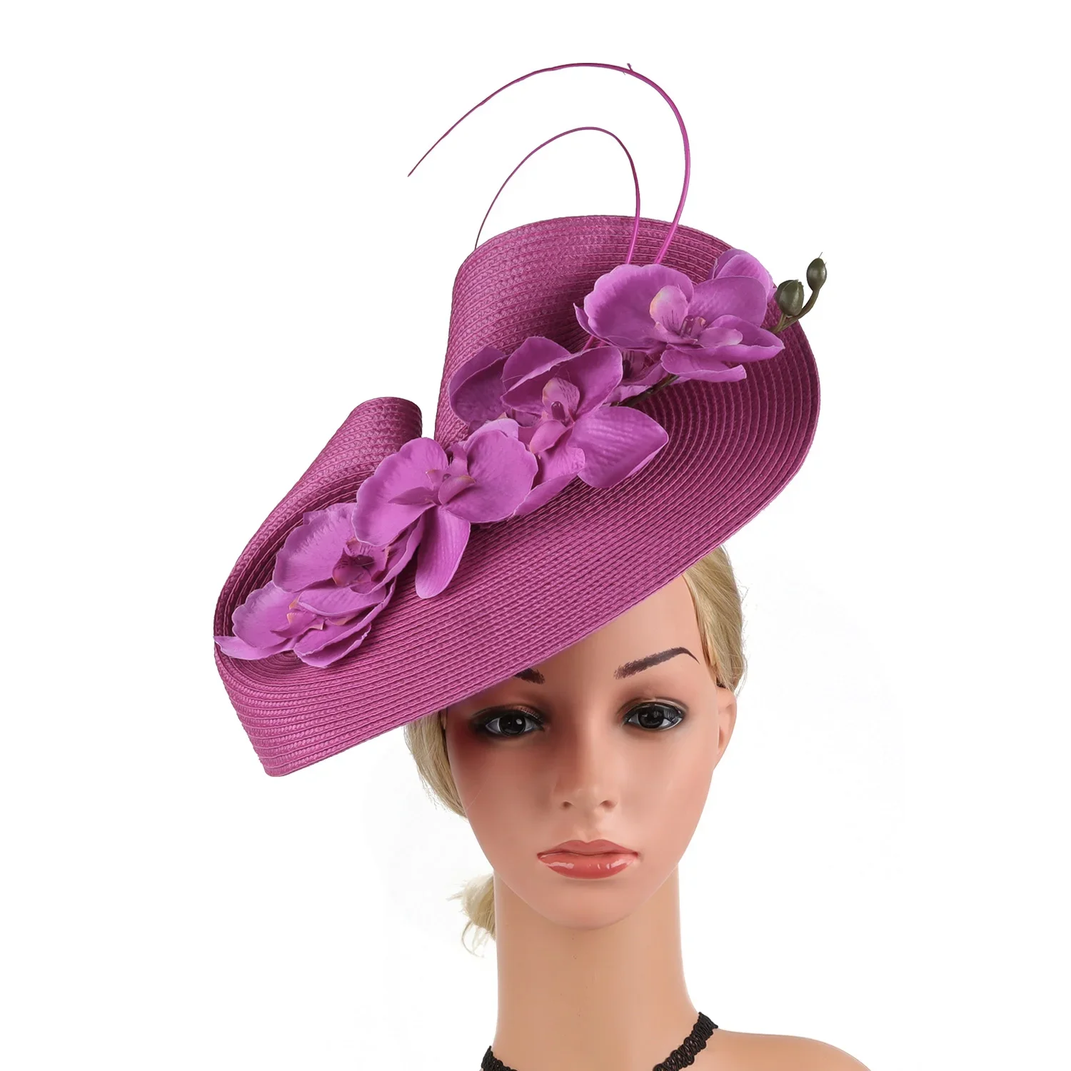 Deluxe Feather Flower Wedding Hat High Quality Straw Kentucky Derby Hats Deluxe Premium Bride Fascinators for Women Ladies